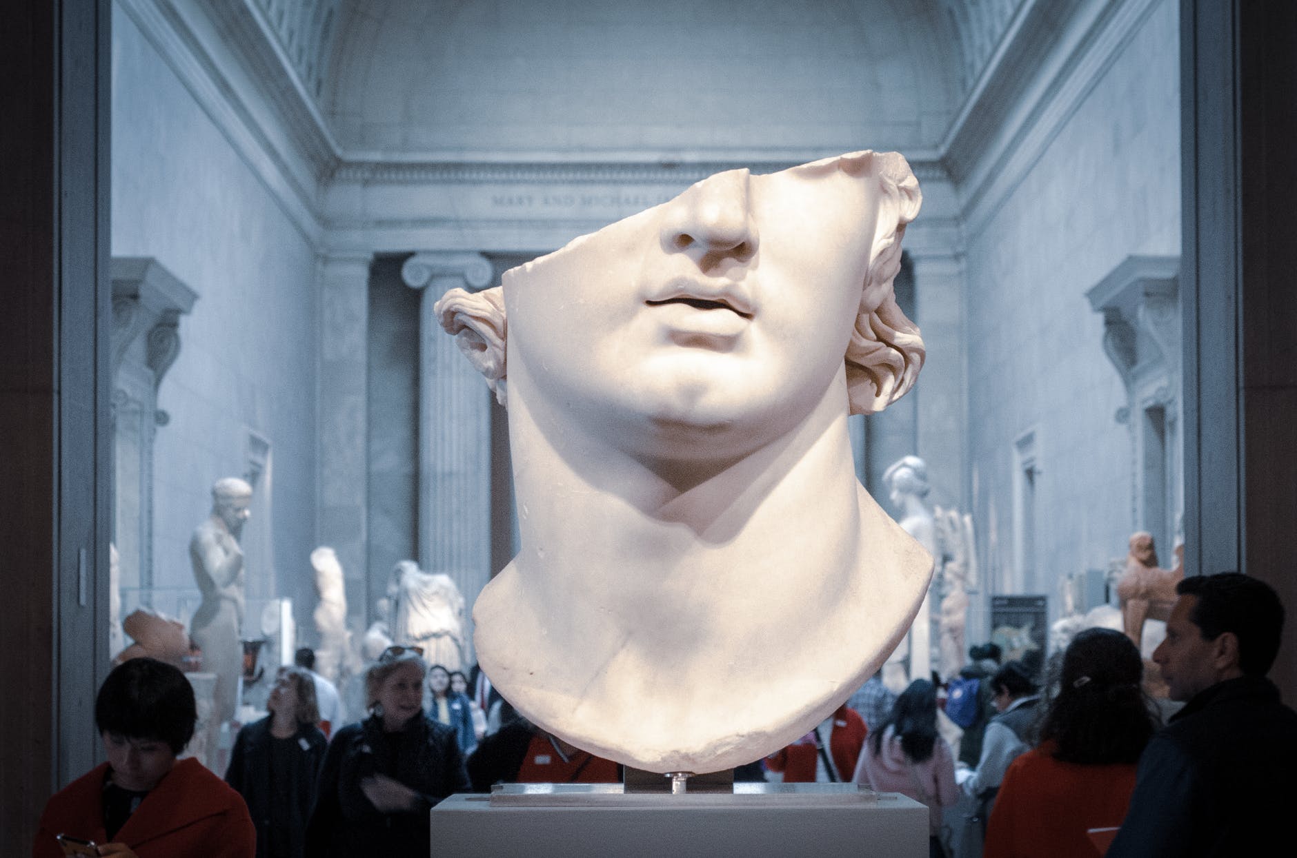 white head bust in museum